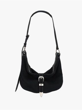Marge Sherwood Large Black Belted Hobo Crossbody Bag